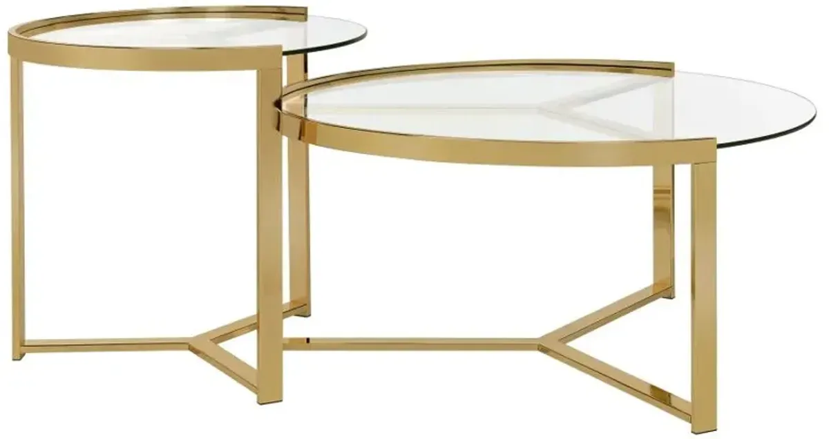 Delia 2-piece Round Nesting Table Clear and Gold