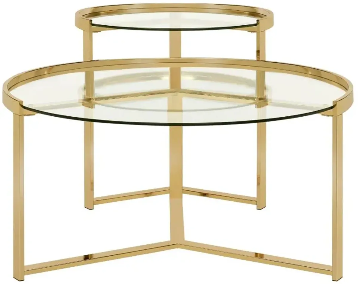 Delia 2-piece Round Nesting Table Clear and Gold