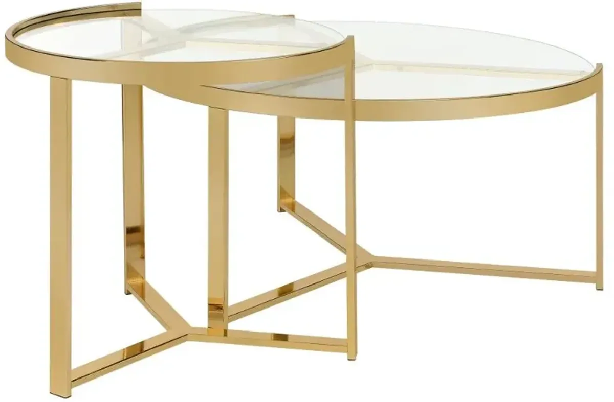 Delia 2-piece Round Nesting Table Clear and Gold