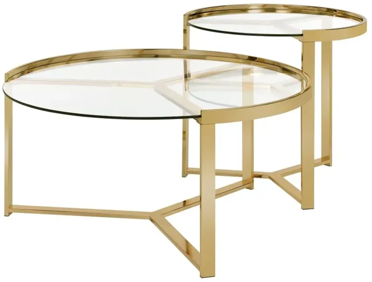 Delia 2-piece Round Nesting Table Clear and Gold