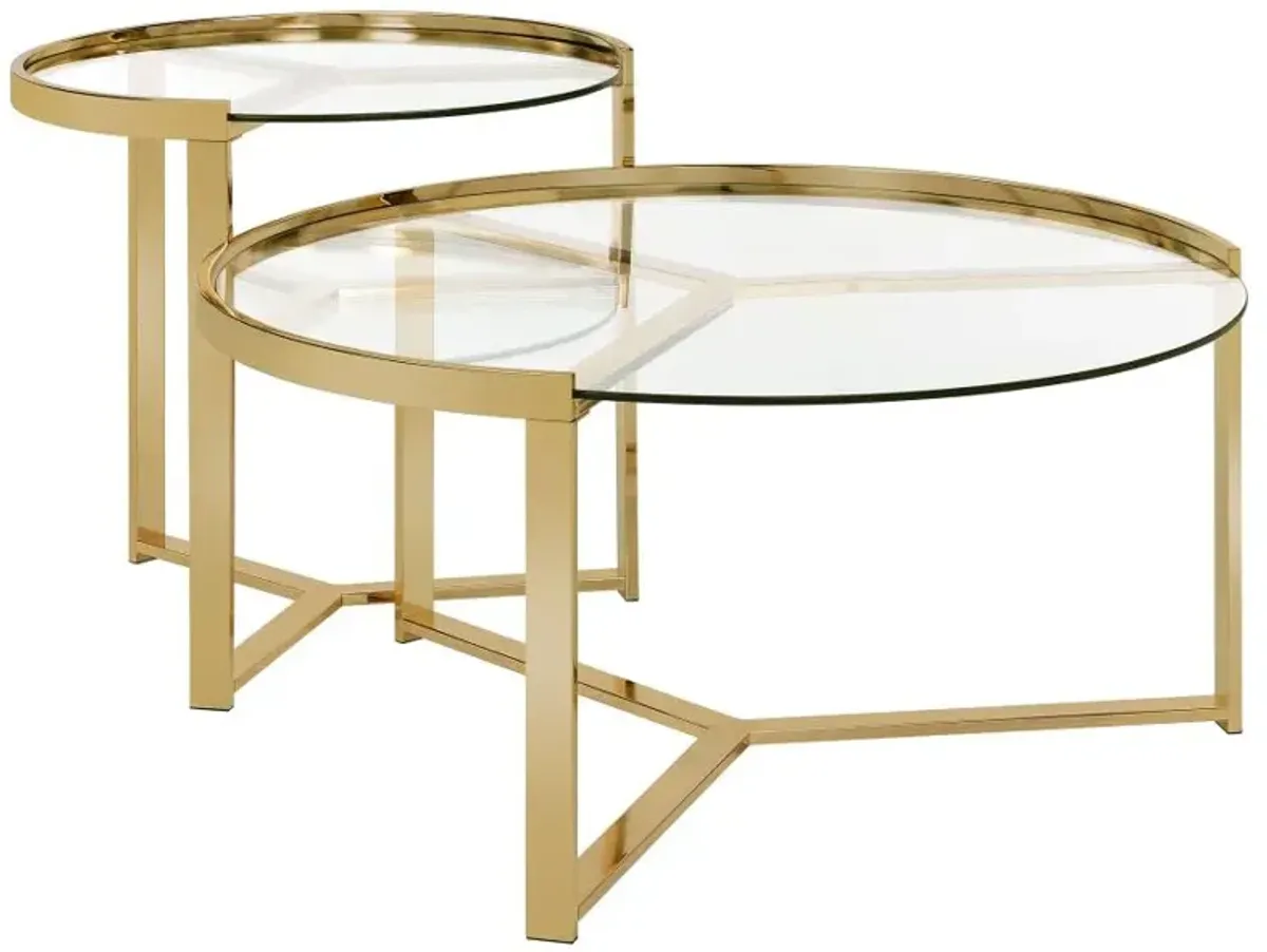 Delia 2-piece Round Nesting Table Clear and Gold