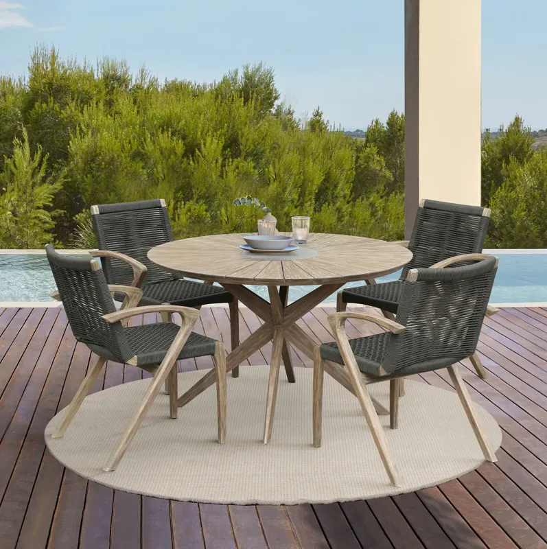 Sachi and Nabila Outdoor 5 Piece Light Eucalyptus and Concrete Dining Set