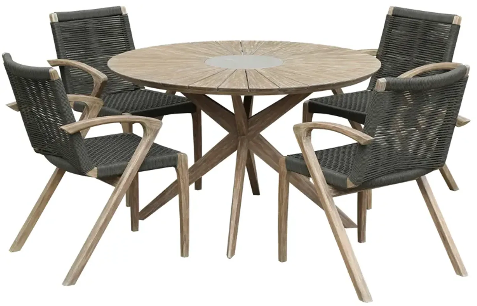 Sachi and Nabila Outdoor 5 Piece Light Eucalyptus and Concrete Dining Set