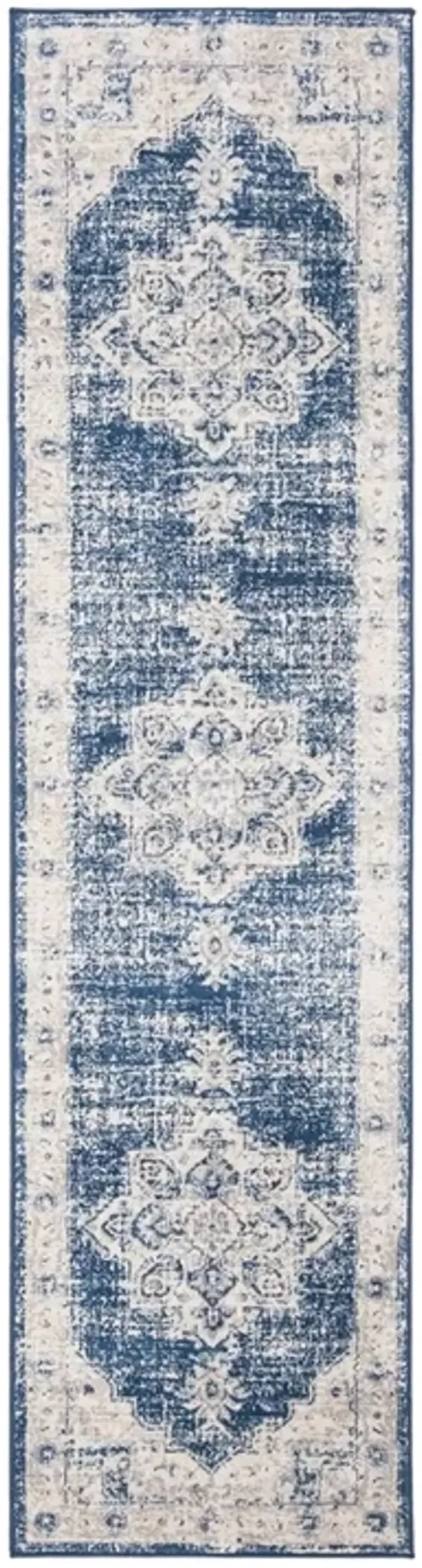 Brentwood 865 Ivory / Navy 2' X 10' Runner Powerloomed Rug