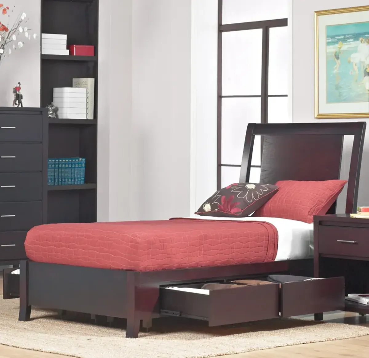 Nevis King-size Low Profile Storage Bed in Espresso