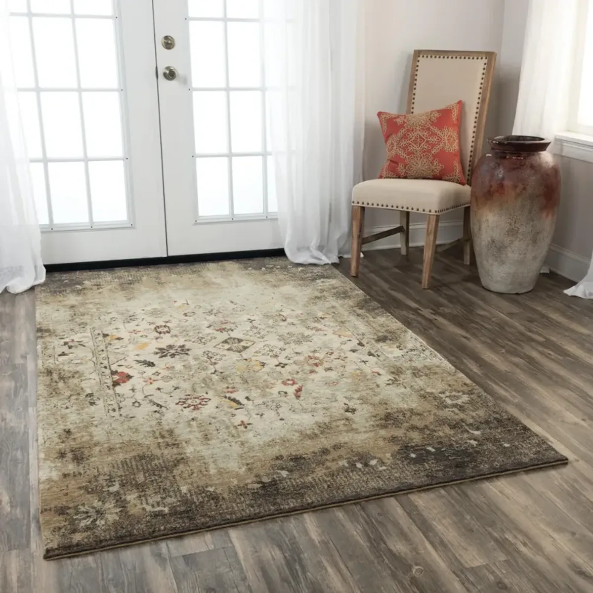 Ovation Beige/Brown distressed/classical N Z wool 5' x 8' Rectangle Rug