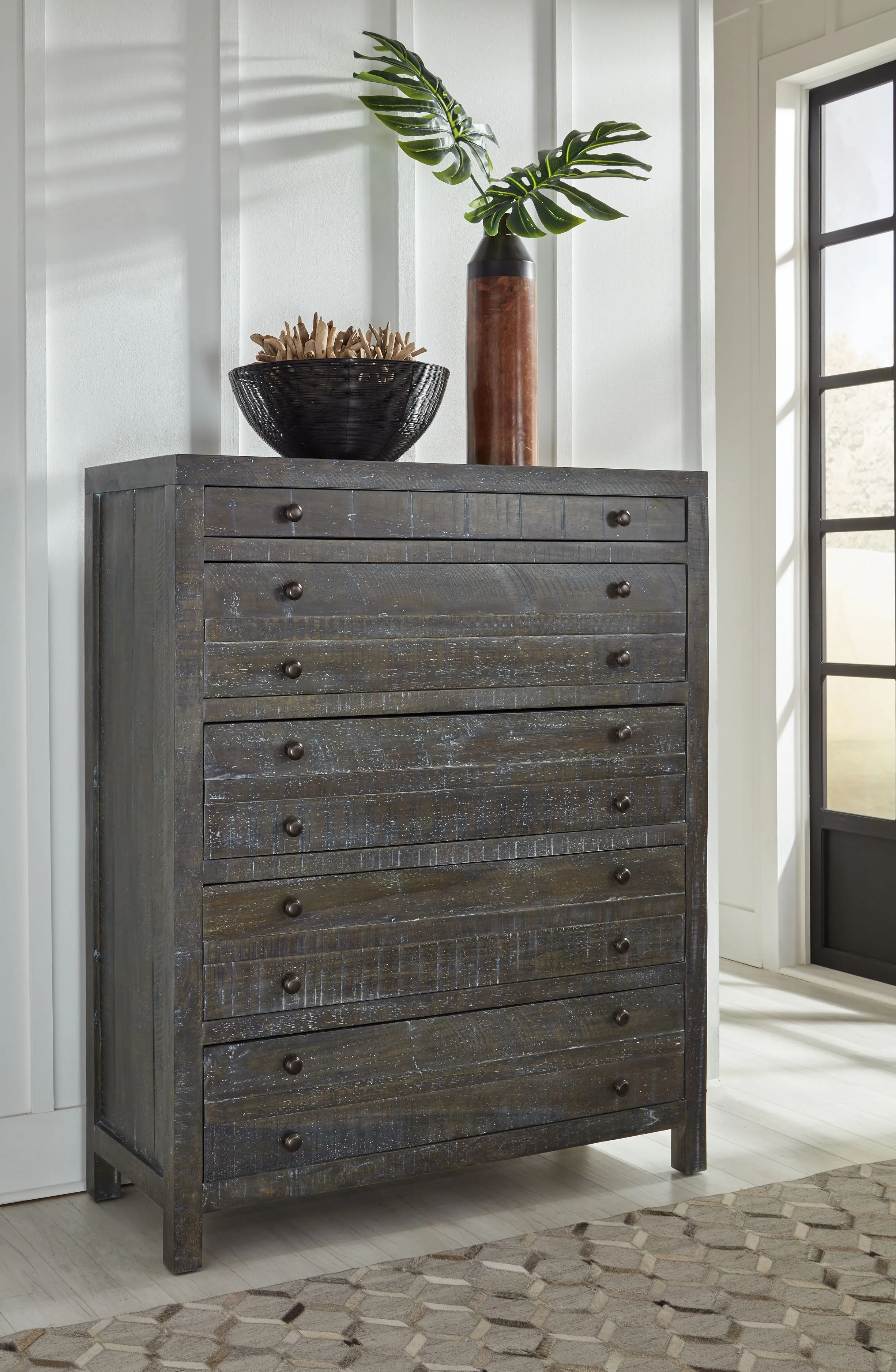 Townsend Solid Wood Five Drawer Chest in Gunmetal (2024)