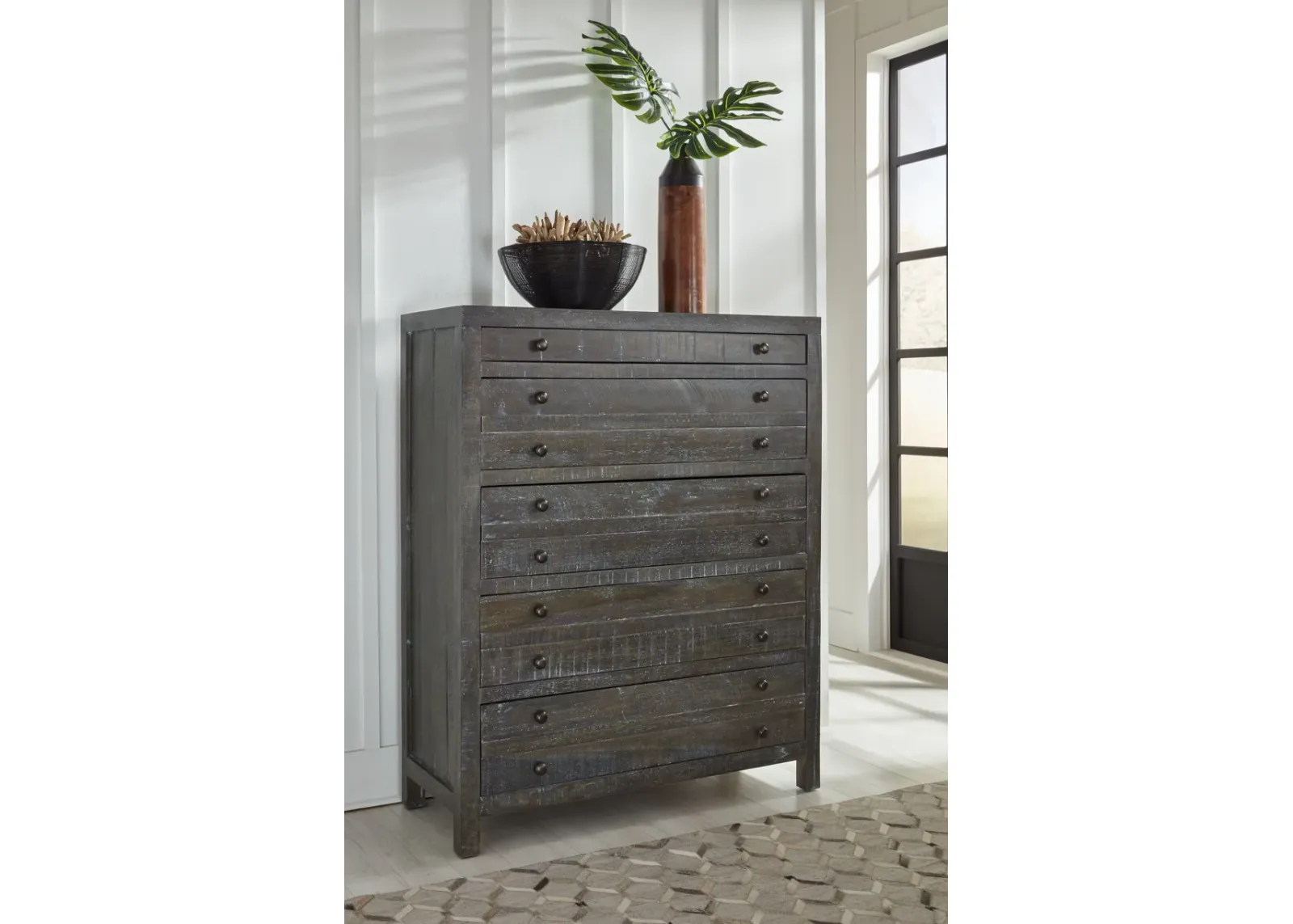 Townsend Solid Wood Five Drawer Chest in Gunmetal (2024)