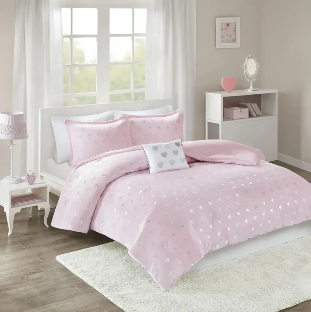 Mi Zone Rosalie Pink/Silver Metallic Printed Plush Comforter Set