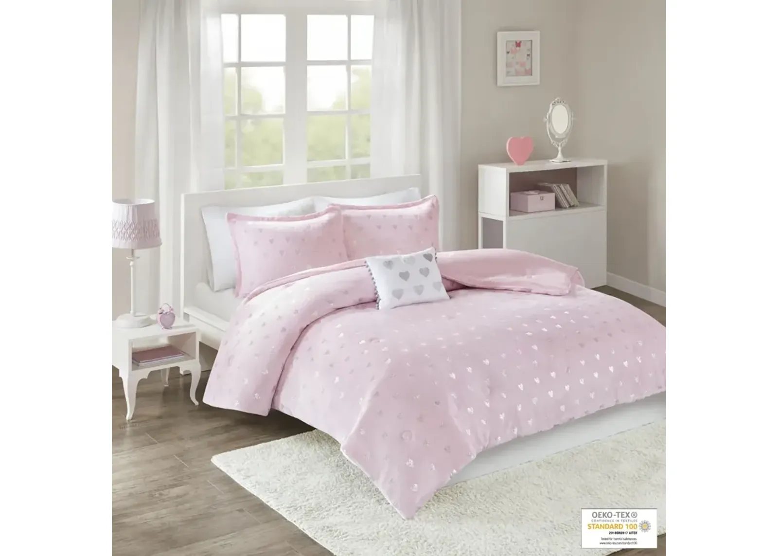 Mi Zone Rosalie Pink/Silver Metallic Printed Plush Comforter Set