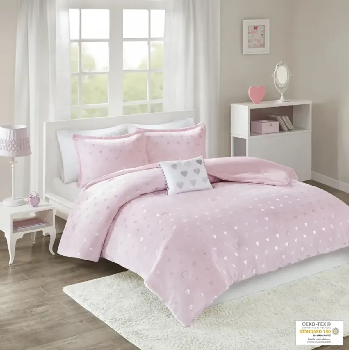 Mi Zone Rosalie Pink/Silver Metallic Printed Plush Comforter Set