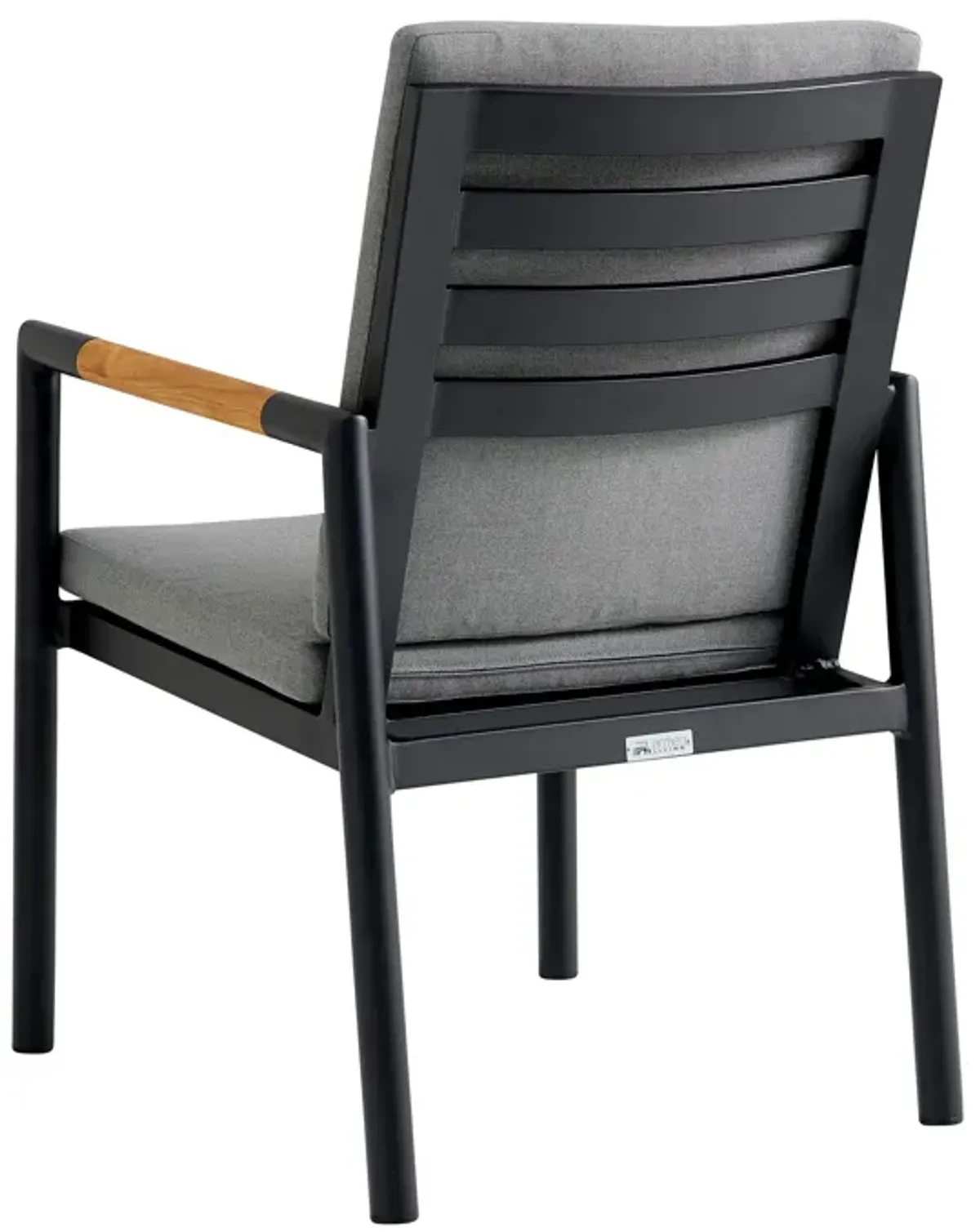 Crown Black Aluminum and Teak Outdoor Dining Chair with Dark Gray Fabric - Set of 2