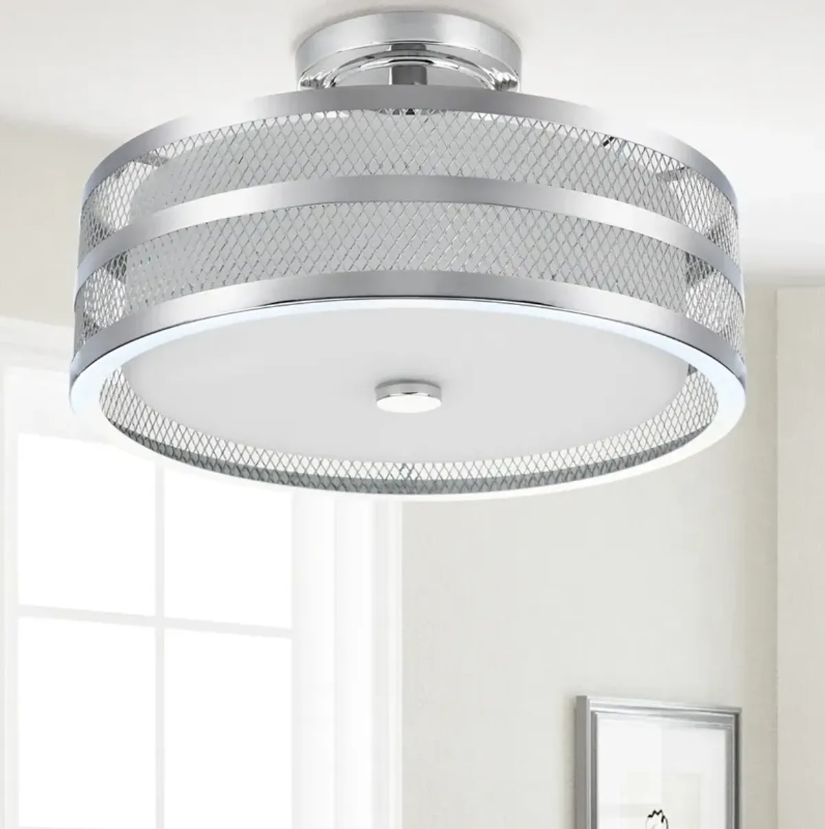 Greta 3 Light Chrome 15.75-Inch Dia Veil Semi Flush