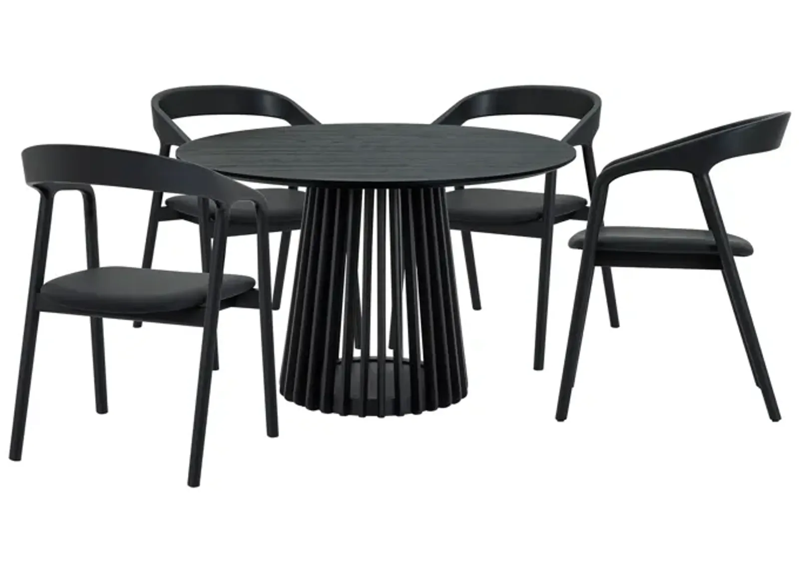 Pasadena Apache 5 Piece Round Dining Set in Black Oak Finish with Black Faux Leather 