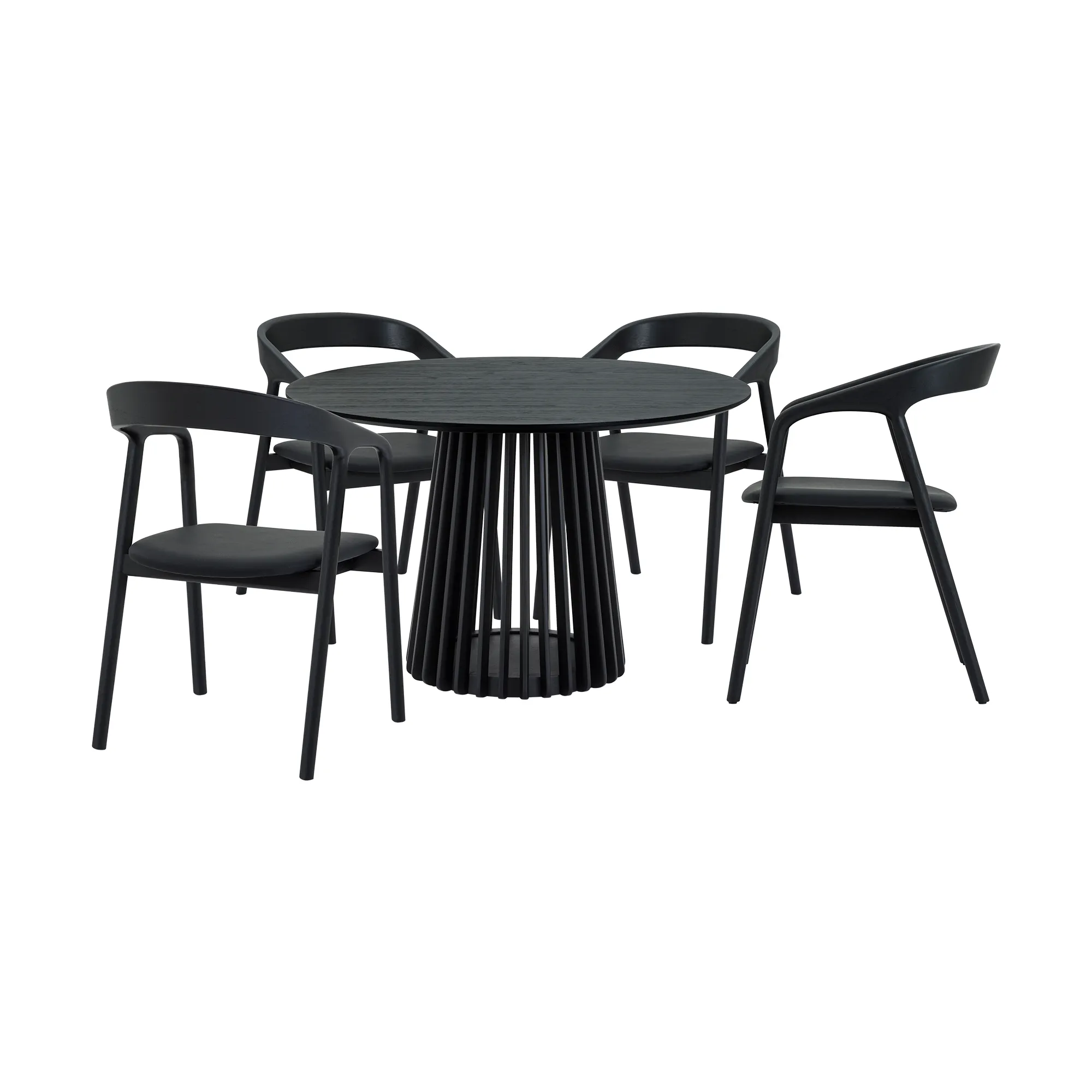 Pasadena Apache 5 Piece Round Dining Set in Black Oak Finish with Black Faux Leather 