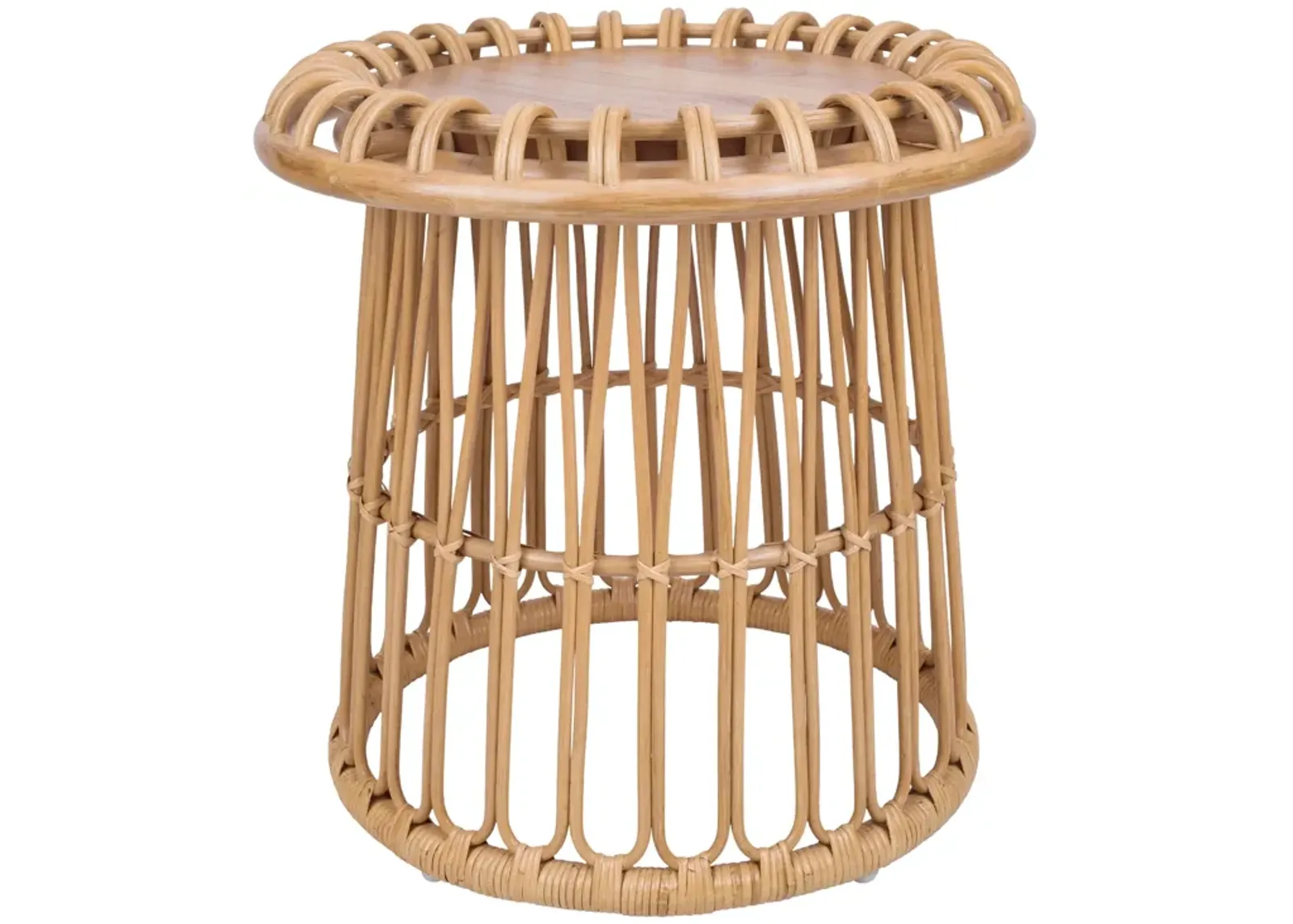 Galia Rattan Round Side/ End Table w/ Wood Top, Honey 