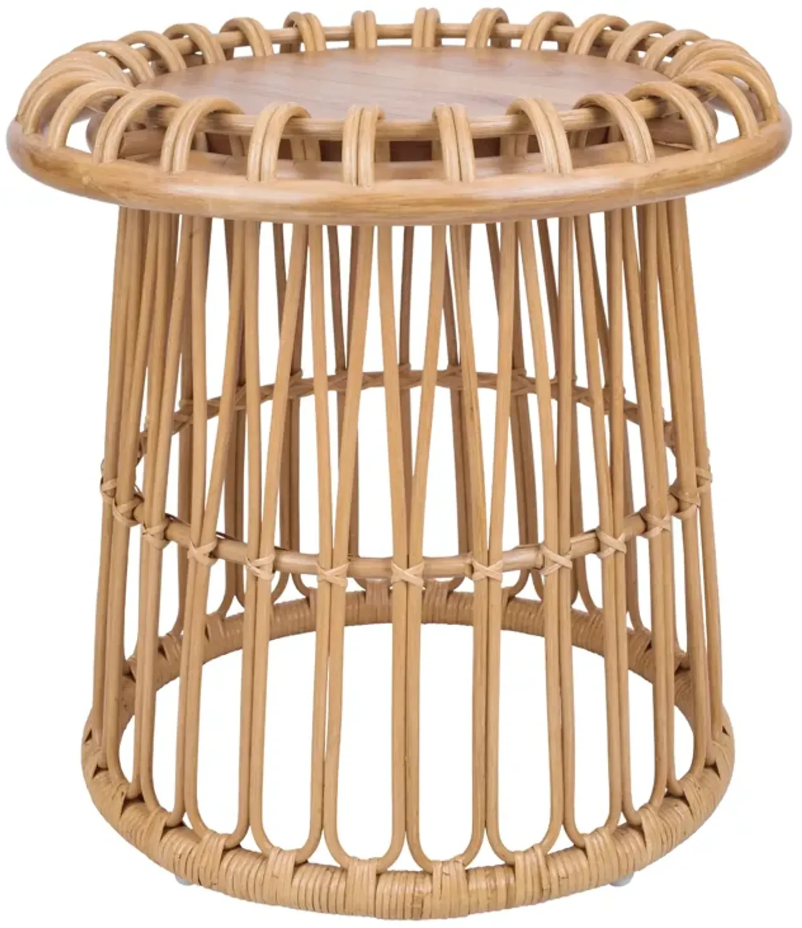 Galia Rattan Round Side/ End Table w/ Wood Top, Honey 