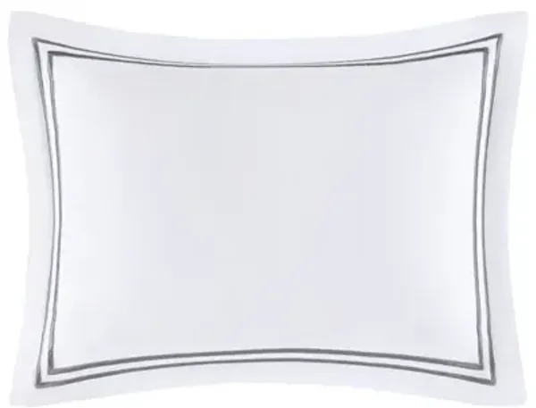 Madison Park Signature 500 Thread Count Luxury Collection White/Grey 100% Cotton Sateen Embroidered Duvet Cover Set