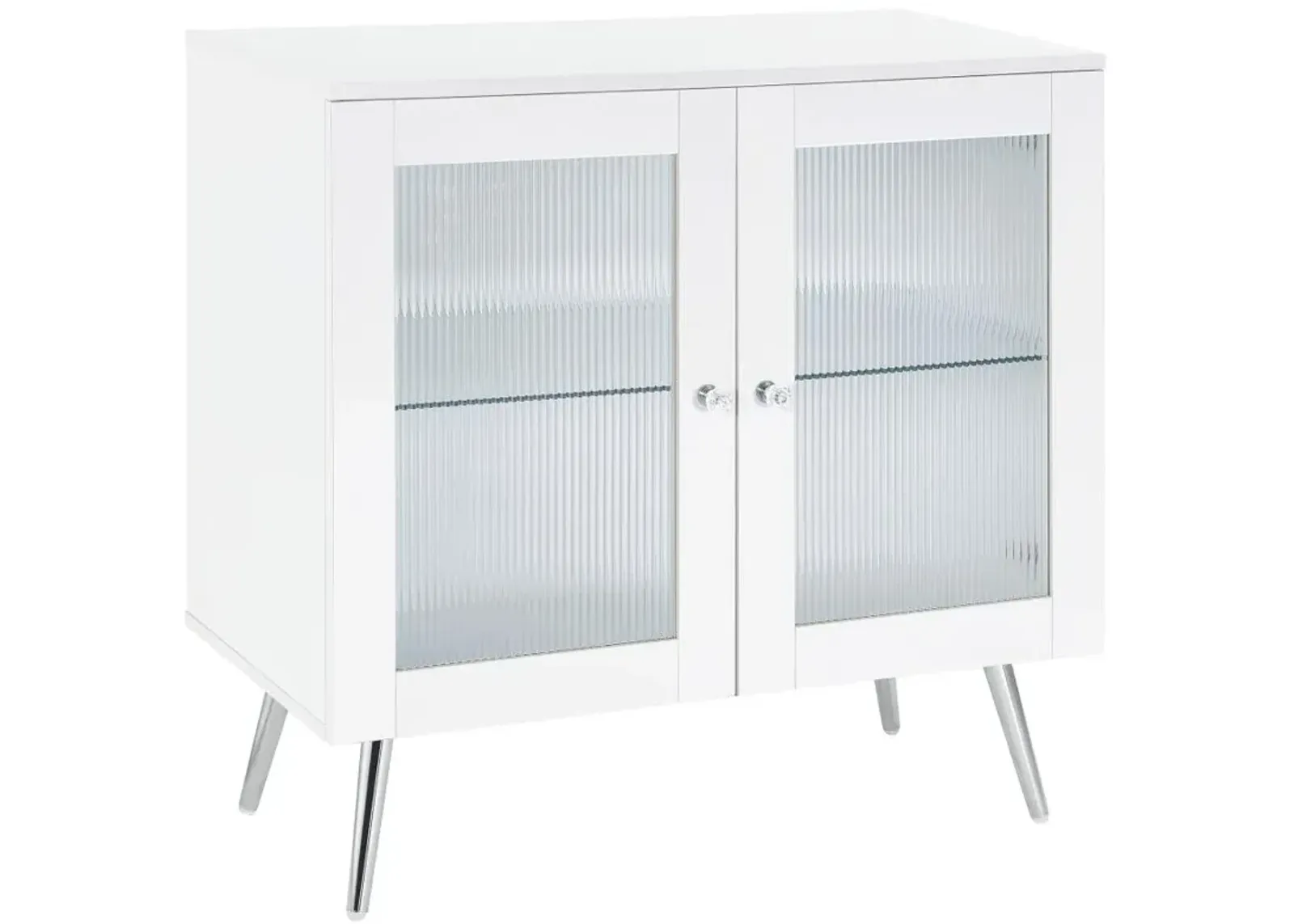 Nieta 2-tier Accent Cabinet with Glass Shelf White High Gloss and Chrome