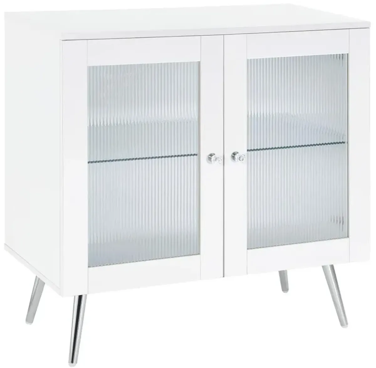 Nieta 2-tier Accent Cabinet with Glass Shelf White High Gloss and Chrome