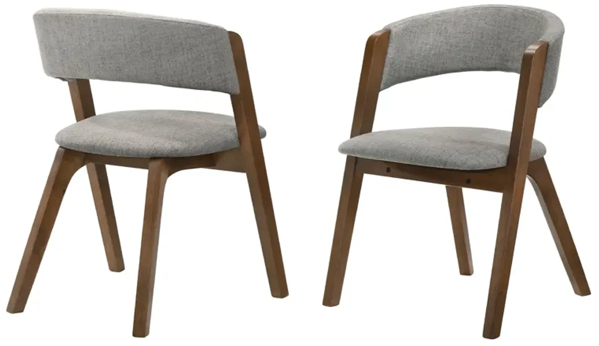 Rowan Gray Upholstered Dining Chairs in Walnut Finish - Set of 2