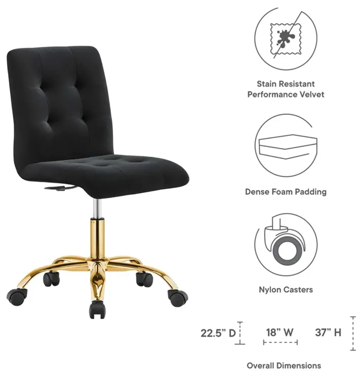 Prim Armless Performance Velvet Office Chair