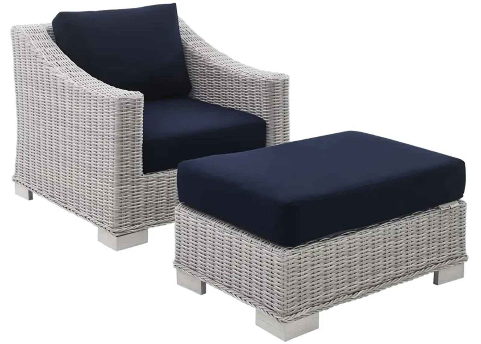 Conway Sunbrella® Outdoor Patio Wicker Rattan 2-Piece Armchair and Ottoman Set