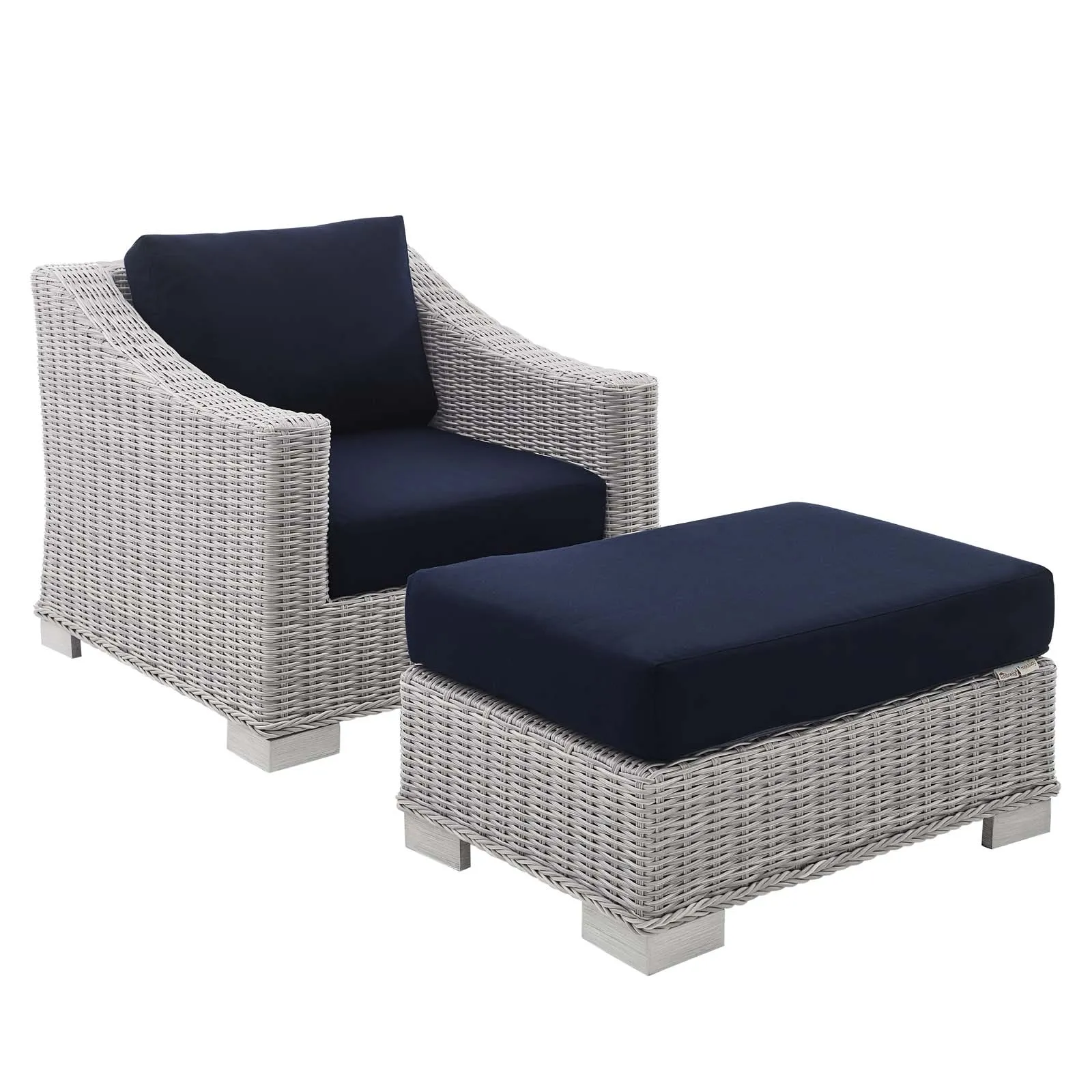 Conway Sunbrella® Outdoor Patio Wicker Rattan 2-Piece Armchair and Ottoman Set