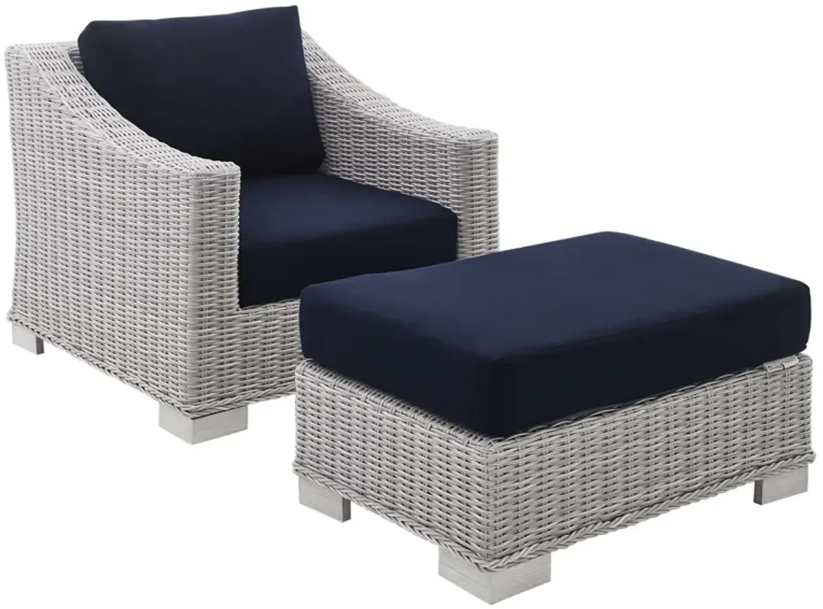 Conway Sunbrella® Outdoor Patio Wicker Rattan 2-Piece Armchair and Ottoman Set