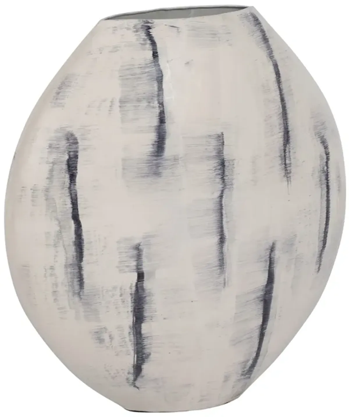 Metal, 20" Enameled Round Vase, Distressed White