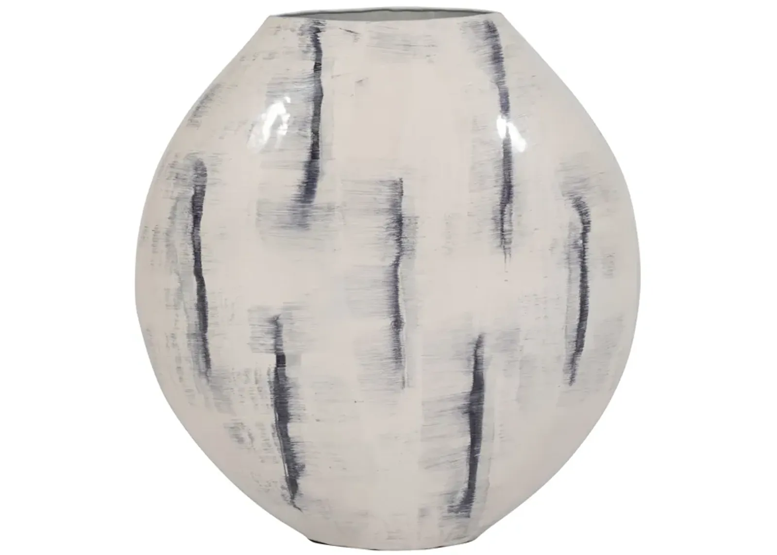 Metal, 20" Enameled Round Vase, Distressed White