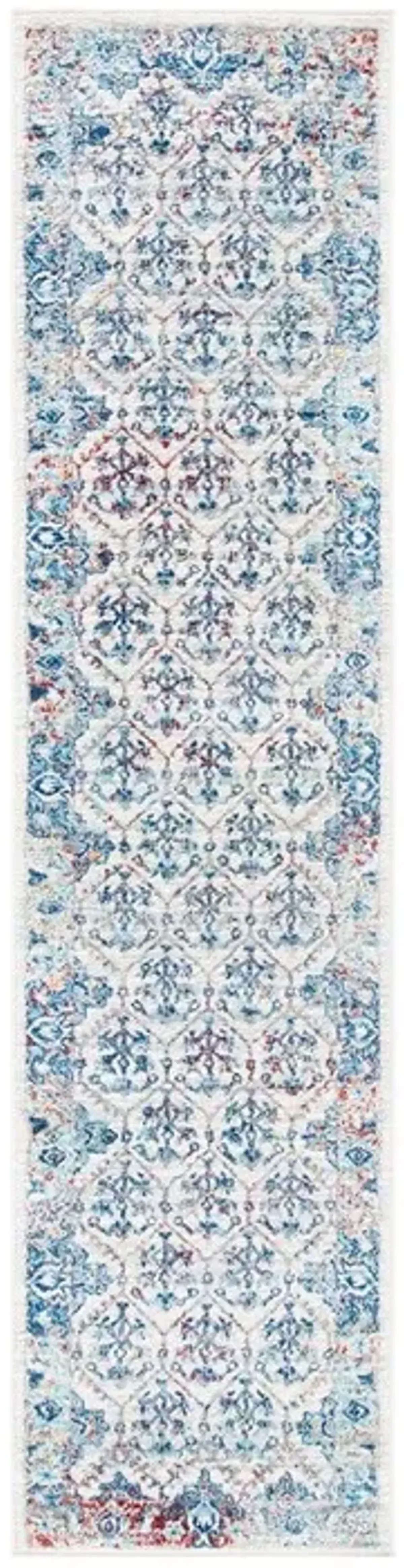 Brentwood 869 Ivory / Blue 2' X 8' Runner Powerloomed Rug