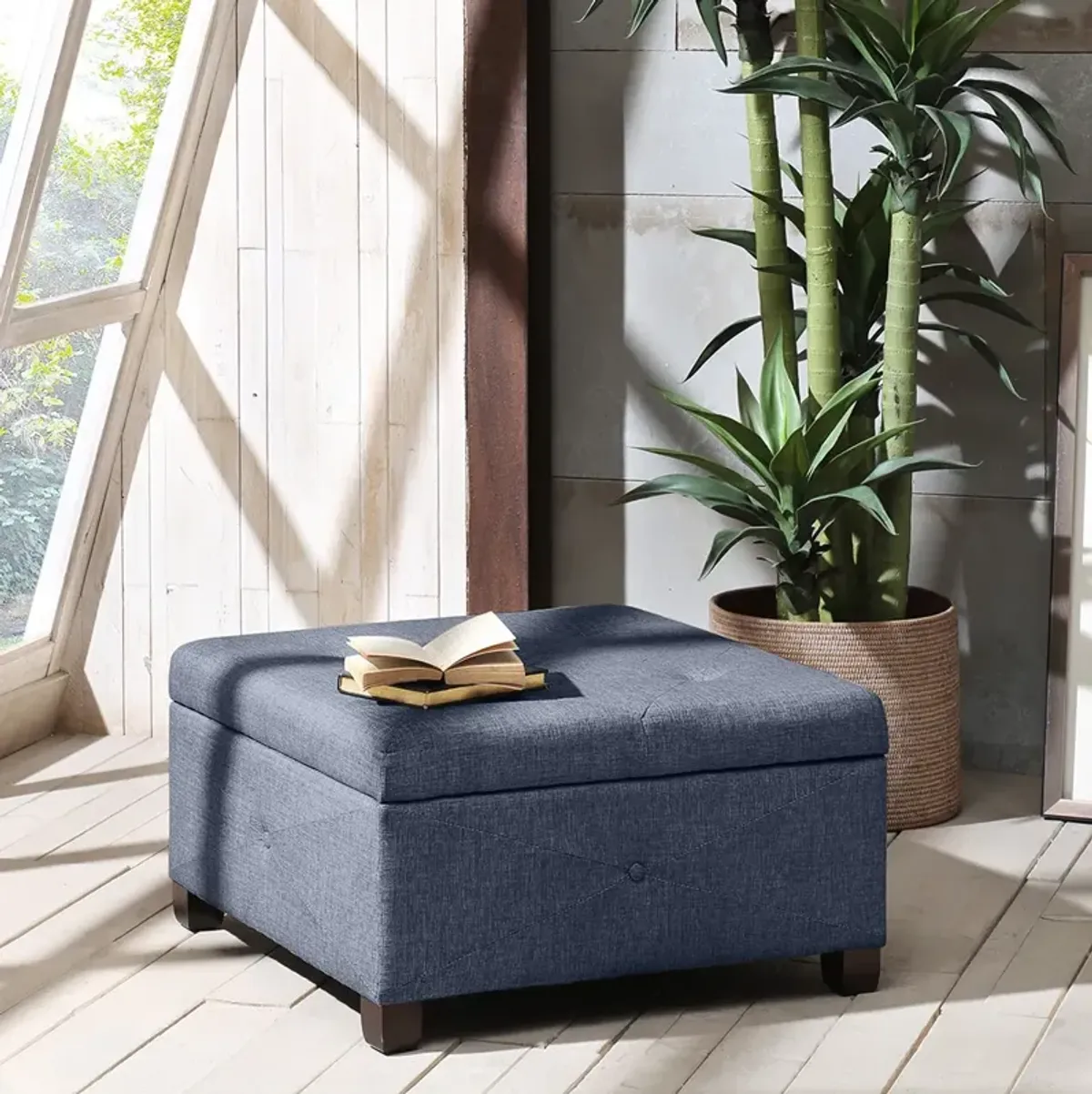 Madison Park Aspen Blue Soft Close Storage Ottoman