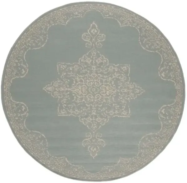 LINDEN 180 Collection LND180L-6R Cream / Aqua 6'-7" X 6'-7" Round