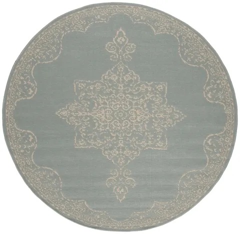 LINDEN 180 Collection LND180L-6R Cream / Aqua 6'-7" X 6'-7" Round