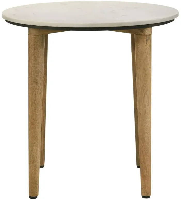 Aldis Round Marble Top End Table White and Natural