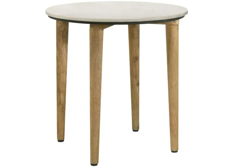 Aldis Round Marble Top End Table White and Natural