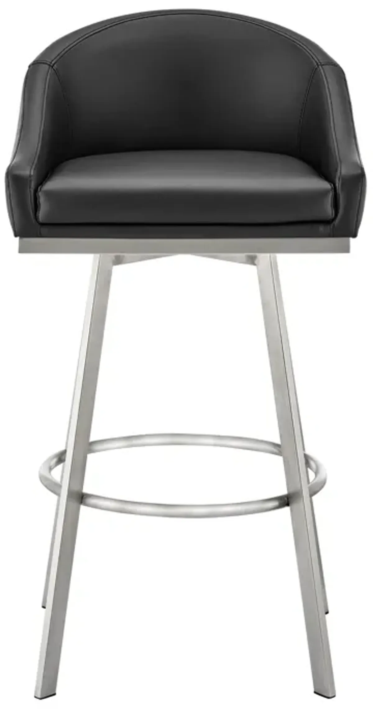 Noran Swivel Counter Stool in Brushed Stainless Steel and Black Faux Leather