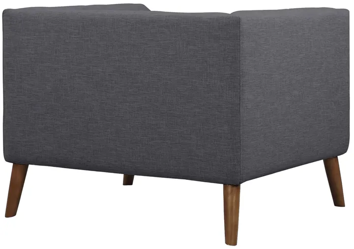 Hudson Mid-Century Button-Tufted Chair in Dark Gray Linen and Walnut Legs