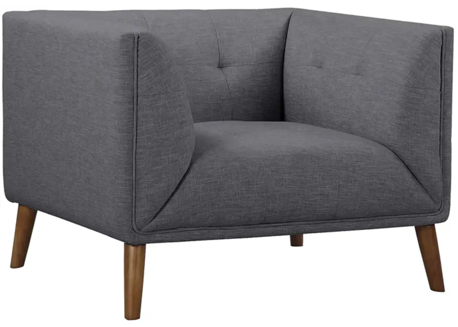 Hudson Mid-Century Button-Tufted Chair in Dark Gray Linen and Walnut Legs