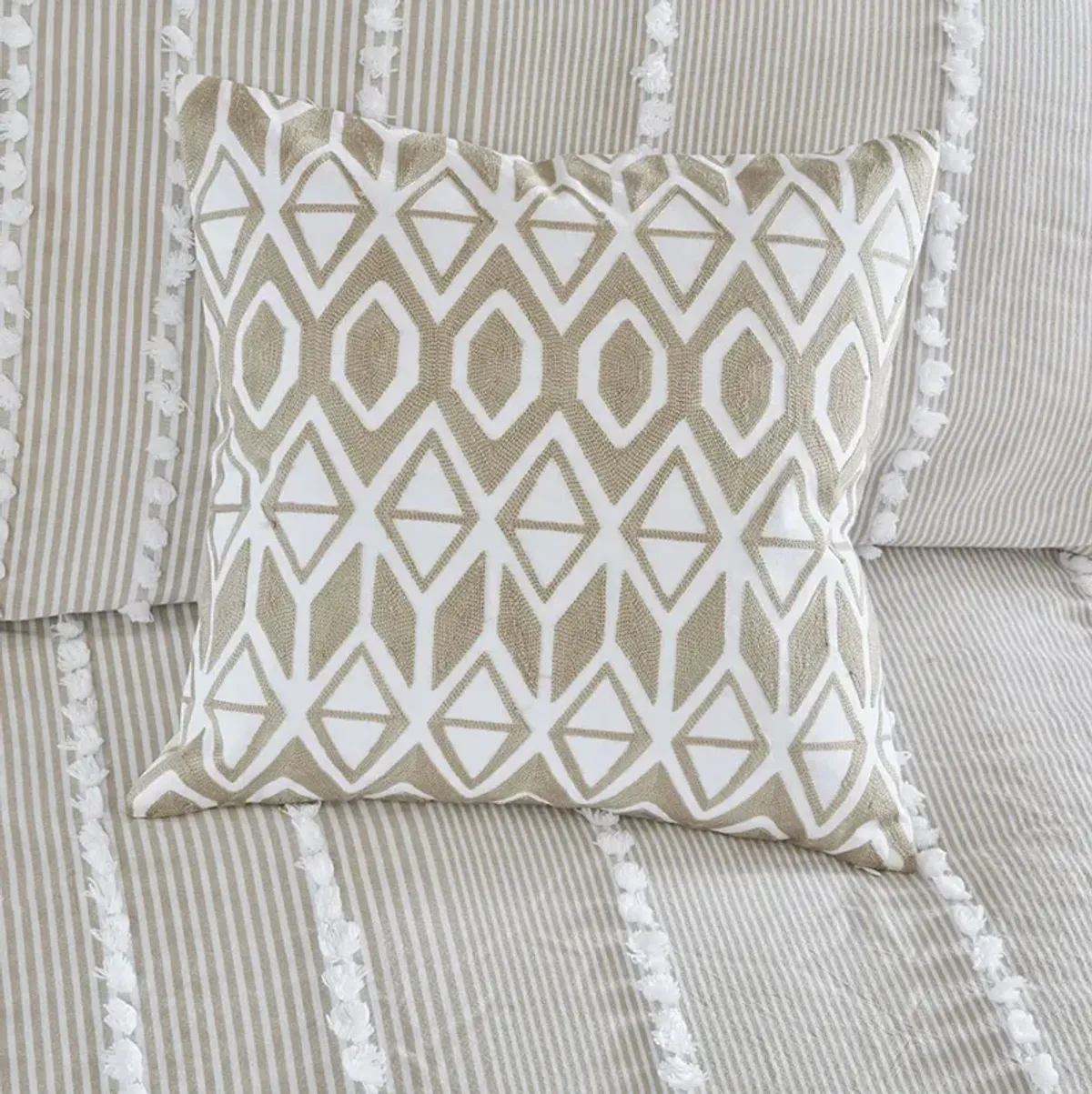 Harbor House Anslee Taupe Embroidered Cotton Square Decorative Pillow