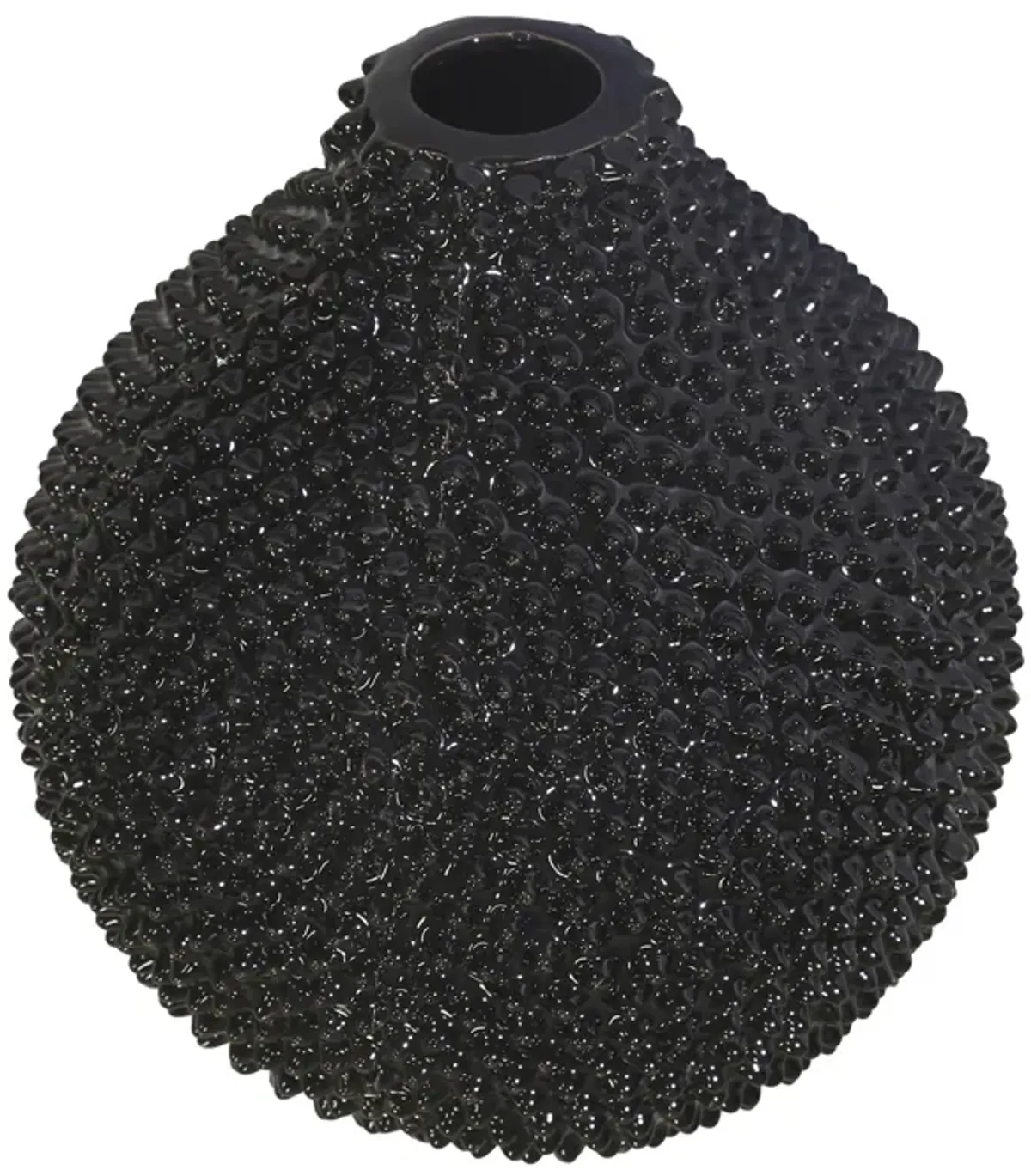 Ec, Gloss Black Spiked Ceramic Vase 8"