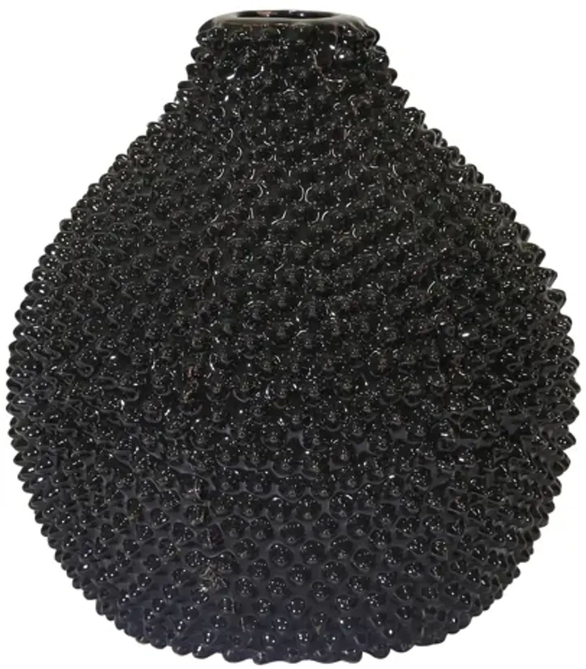 Ec, Gloss Black Spiked Ceramic Vase 8"