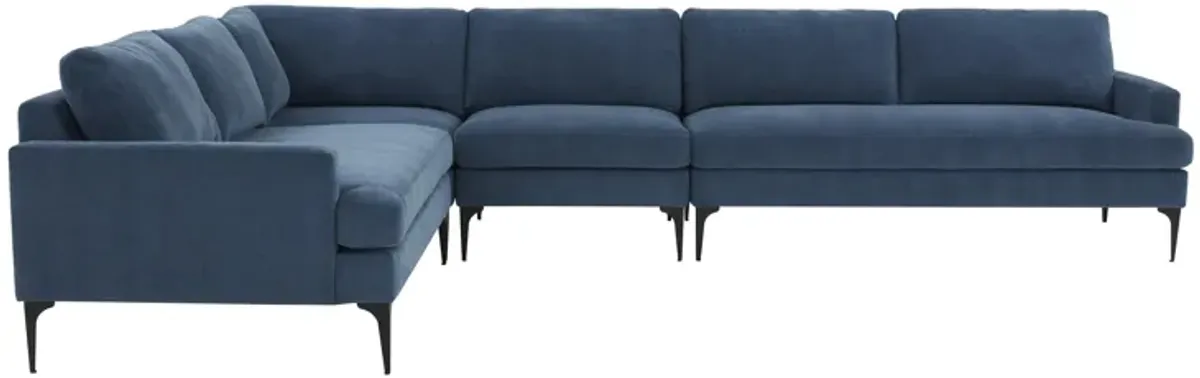 Serena Blue Velvet Large L-Sectional with Black  Legs