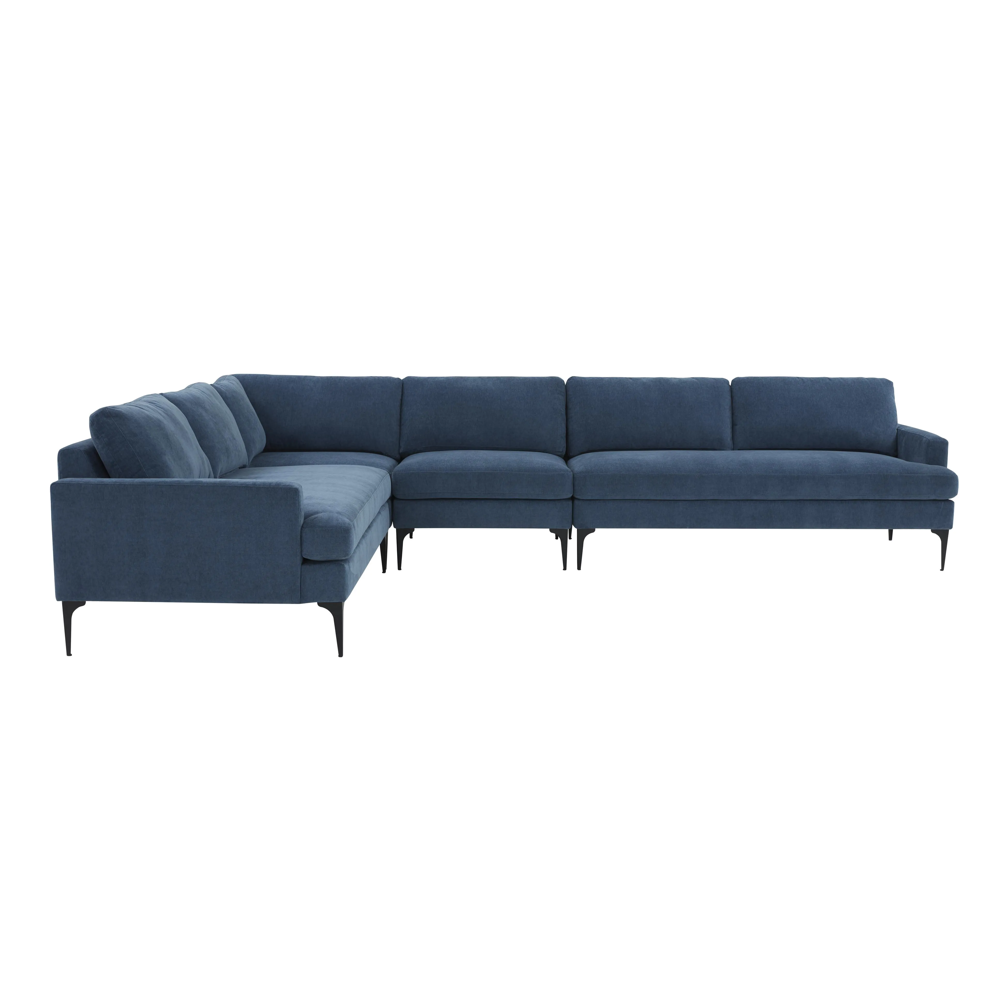 Serena Blue Velvet Large L-Sectional with Black  Legs