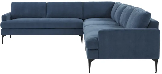 Serena Blue Velvet Large L-Sectional with Black  Legs