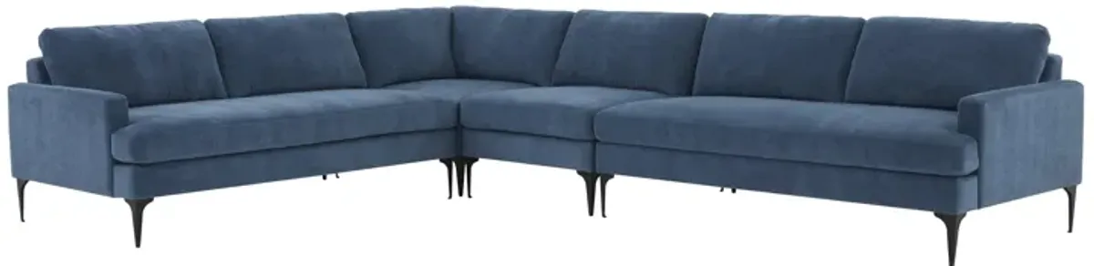 Serena Blue Velvet Large L-Sectional with Black  Legs