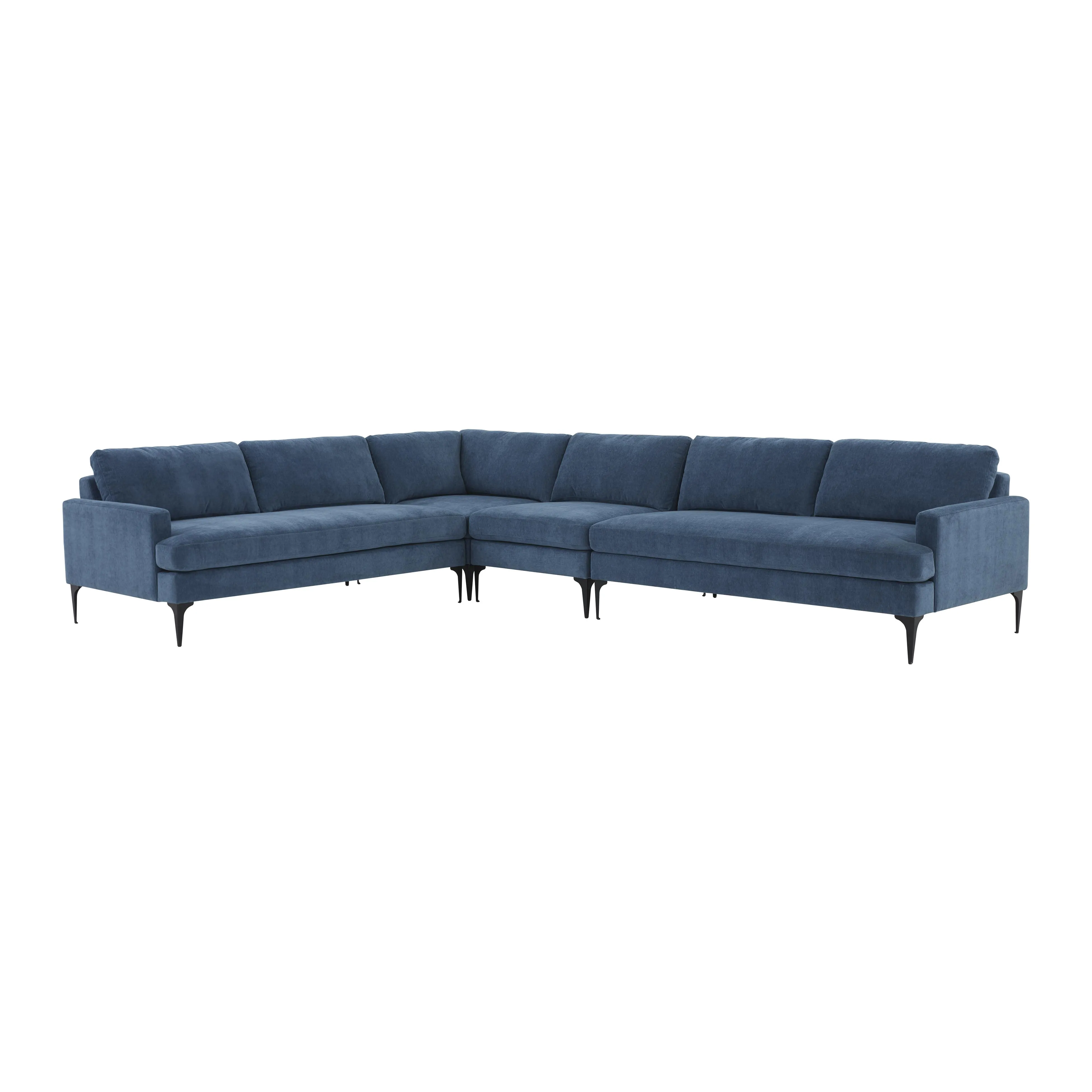 Serena Blue Velvet Large L-Sectional with Black  Legs