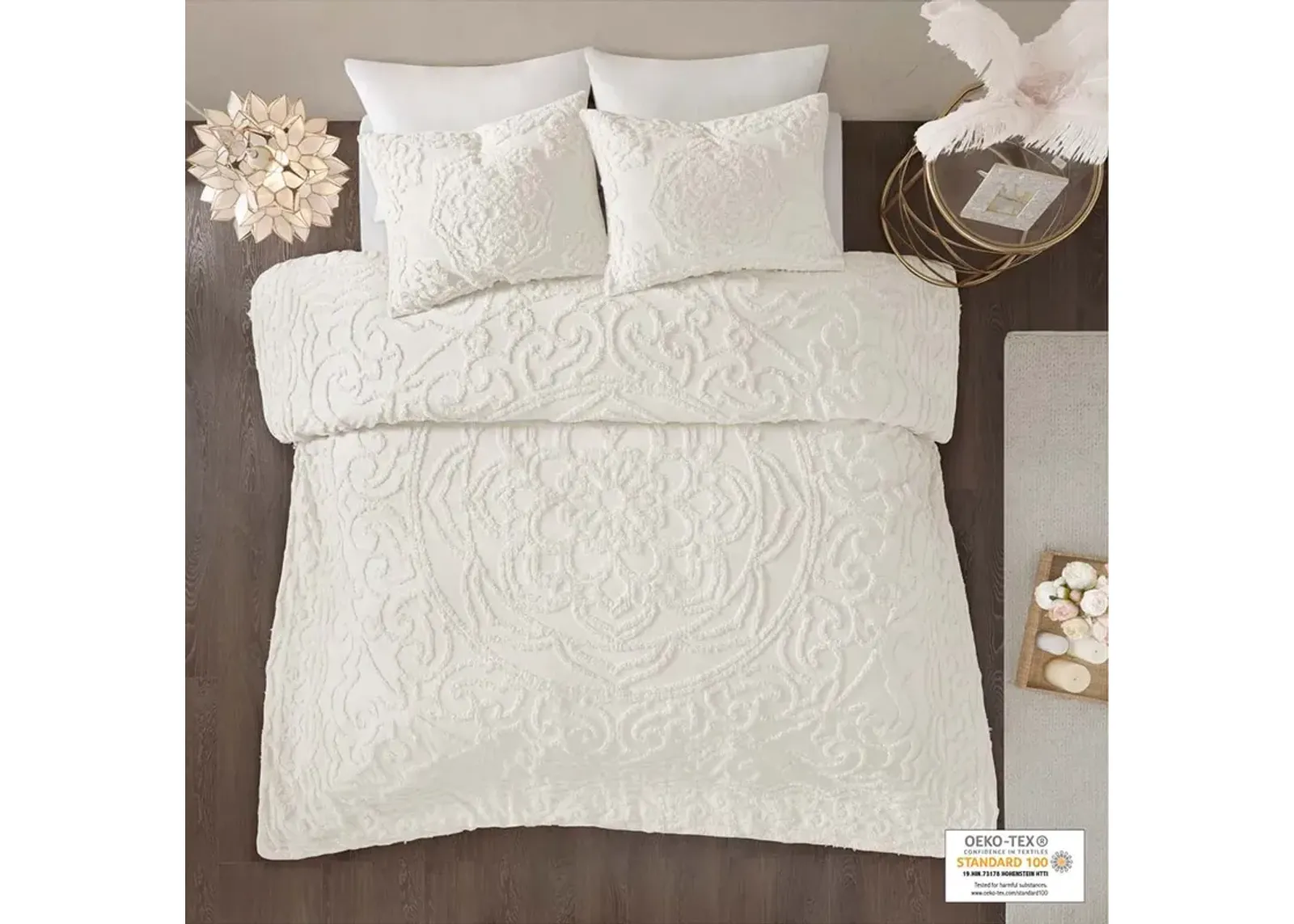 Madison Park Laetitia Off-White 3-Piece Tufted Cotton Chenille Medallion Duvet Cover Set