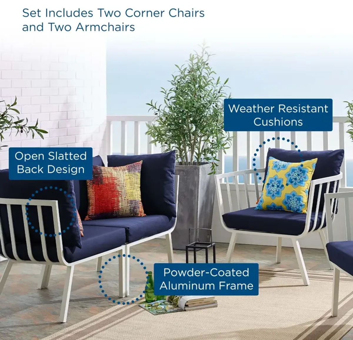 Riverside 4 Piece Outdoor Patio Aluminum Set